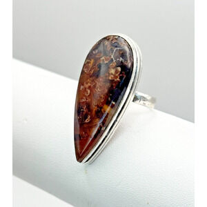 Natural Turtella Jasper Ring .925 Stone Ring Sz 8 - 8.63 Grams 1 3/4" Stone